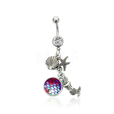 316L Surgical Stainless Steel Mermaid Starfish Dangle Belly Rings WG35D2C-03-1