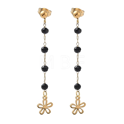 304 Stainless Steel Glass Tassel Stud Earrings EJEW-G453-05G-01-1