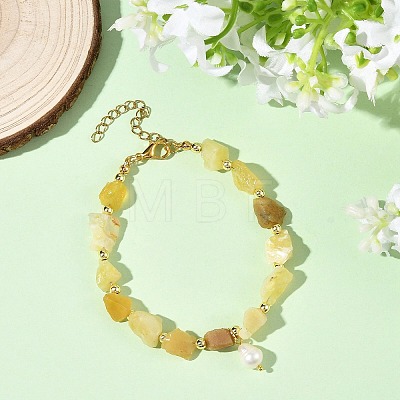 Natural Yellow Opal Beads & Natural Cultured Freshwater Pearl Charm Bracelets for Women BJEW-JB14216-1