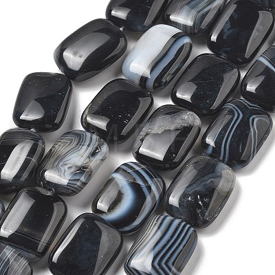 Natural Black Agate Beads Strands G-K392-B02-13x18mm-1