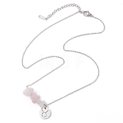 Natural Rose Quartz Chip & Constellation Pendant Necklaces NJEW-JN05084-02-1