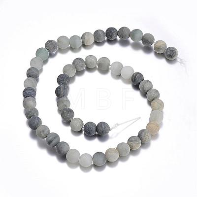Frosted Round Natural Green Rutilated Quartz Beads Strands G-E309-8mm-01-1