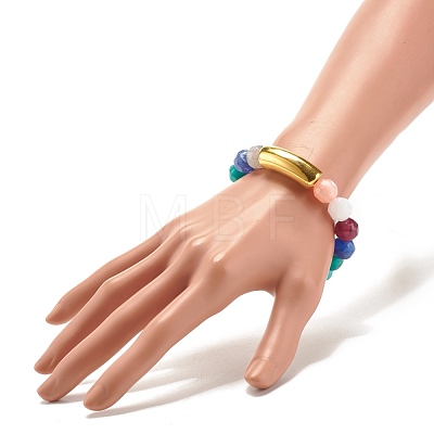 Acrylic Round Beaded Stretch Bracelet with Curved Tube for Women BJEW-JB07565-1
