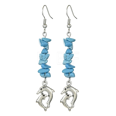 Synthetic Turquoise Chips Dangle Earring EJEW-JE05436-1