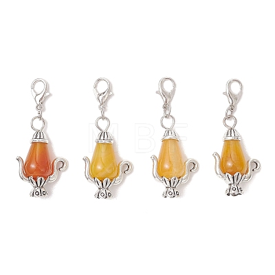 Natural Crackle Agate Teapot Pendant Decorations HJEW-JM04734-02-1