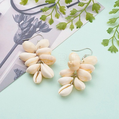Natural Cowrie Shell Dangle Earrings EJEW-JE04458-1