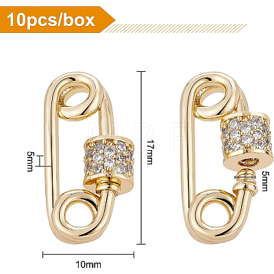 Brass Micro Pave Clear Cubic Zirconia Screw Carabiner Lock Charms KK-BC0004-62-1