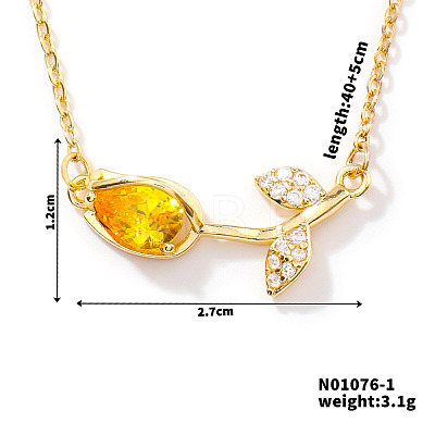 Fashionable Brass Pave Cubic Zirconia Tulip Flower Pendant Necklaces for Women SG6525-3-1
