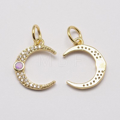 Brass Cubic Zirconia Charms ZIRC-P036-20-G02-RS-1