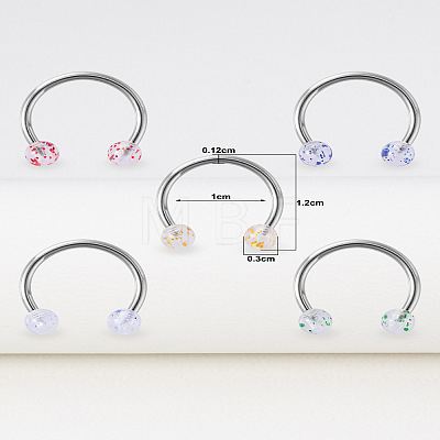 5Pcs 316L Surgical Stainless Steel & Transparent Acrylic Round Ball Circular/Horseshoe Barbell Nose Rings WG9532E-05-1