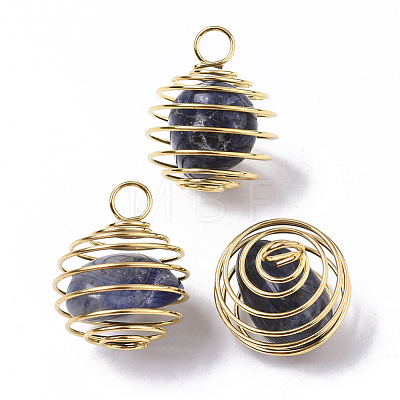 Iron Wrap-around Spiral Bead Cage Pendants IFIN-R239-06G-1