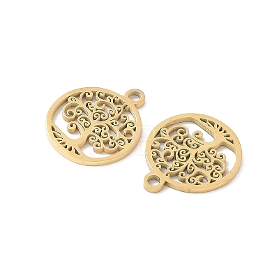 304 Stainless Steel Flat Round with Laser Cut Tree of Life Charms STAS-L022-512G-1