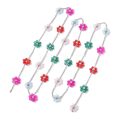 Colorful Glass Beaded Flower Link Chains AJEW-JB01209-02-1