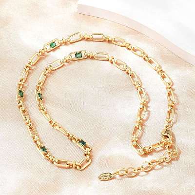 5MM Brass Pave Cubic Zirconia Oval Link Chain Necklaces NJEW-D324-01G-07-1