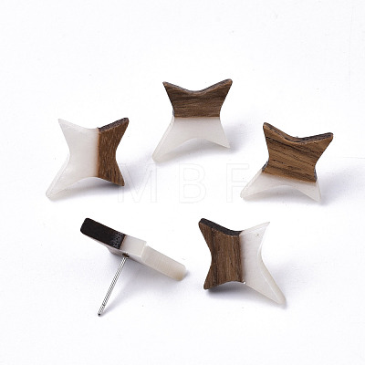 Resin & Walnut Wood Stud Earrings EJEW-N017-004A-1