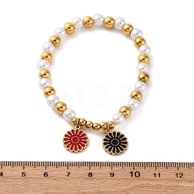 201 Stainless Steel Round Beaded Stretch Bracelets BJEW-C090-03G-A-1