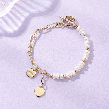 Brass Heart Charms Bracelets BJEW-JB12711-1