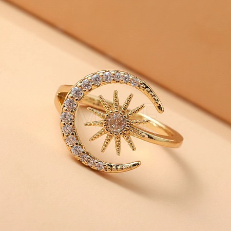 Moon & Sun 925 Sterling Silver Micro Pave Clear Cubic Zirconia Cuff Rings FS-WG70442-02-1