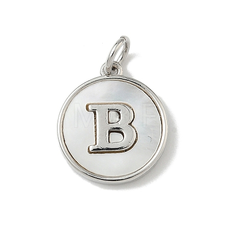 Brass Pave Natural Shell Flat Round with Letter Charms KK-Z115-13P-B-1