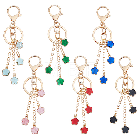 6Pcs Flower Alloy Enamel Keychains KEYC-WR00005-1