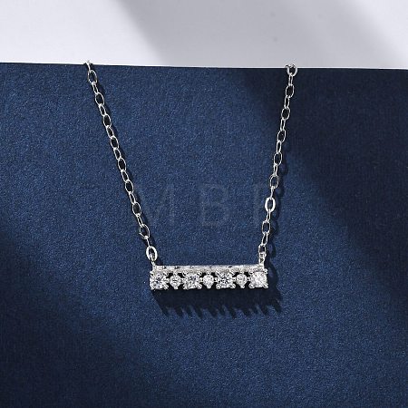 925 Sterling Silver Micro Pave Clear Cubic Zirconia Rectangle Pendant Necklaces for Women NJEW-D316-02P-1