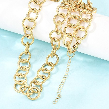 12MM 304 Stainless Steel Textured Ring Link Chain Necklaces for Women NJEW-Z115-11G-1