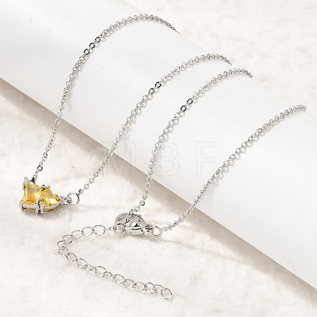 Brass Pave Cubic Zirconia Rectangle and Heart Pendant Cable Chain Necklaces KK-CBAB173-04P-05-1