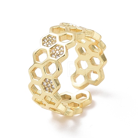 Clear Cubic Zirconia Honeycomb Open Ring RJEW-P032-25G-1