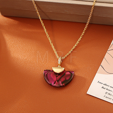 Dyed Natural Paua Shell Fan Shaped PEndant Brass Rope Chain Necklaces for Women WG60023-05-1