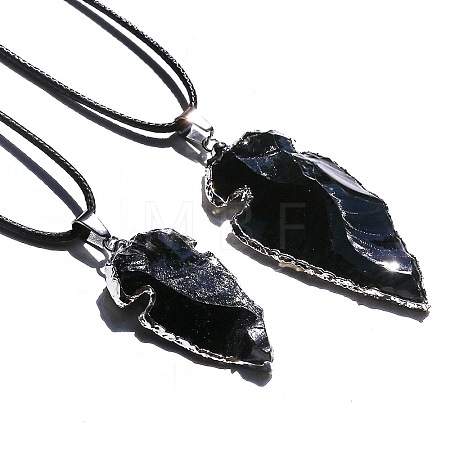 Black Obsidian Arrowhead Pendant Natural Stone Irregular Shield Necklace Jewelry CV2982-2-1