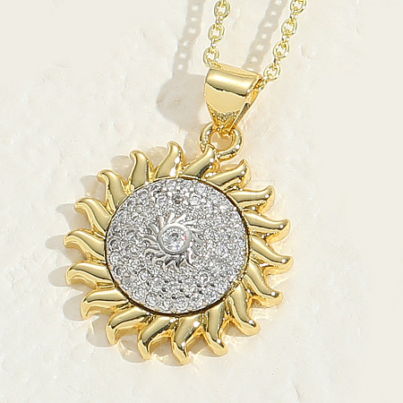 Duo Tone Brass Micro Pave Clear Cubic Zirconia Pendant Necklaces for Women WGA87B1-05-1