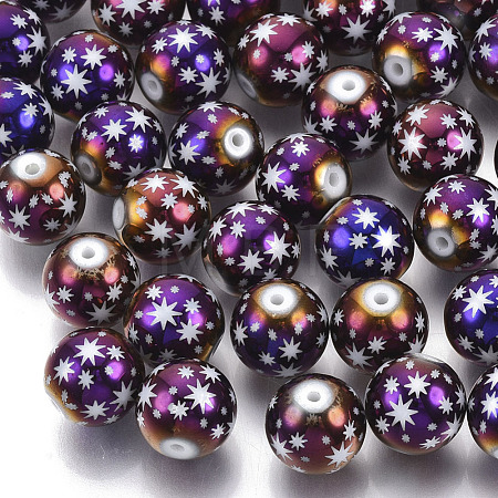 Christmas Electroplate Glass Beads X-EGLA-R113-07G-1