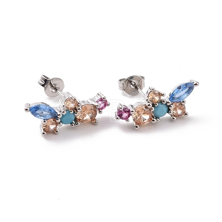 Colorful Cubic Zirconia Flower Stud Earrings EJEW-C030-03P-1