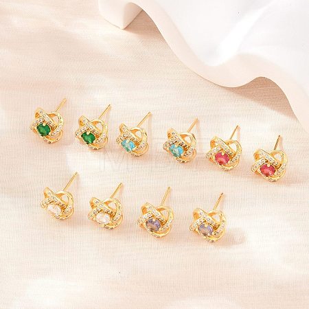 Brass Micro Pave Cubic Zirconia Stud Earrings for Women KK-A305-10G-1