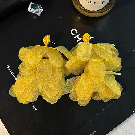 Alloy Polyester Flower Tassel Stud Earrings FS-WG690F4-02-1