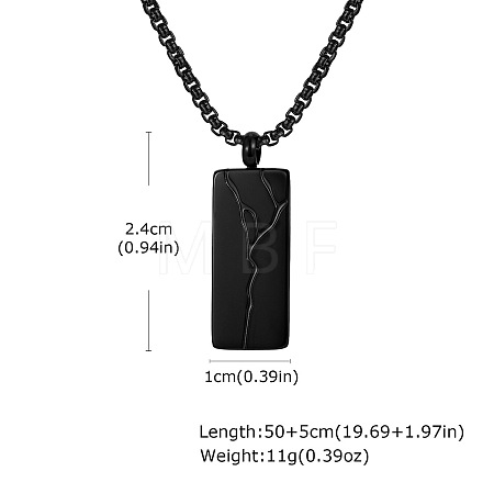 304 Stainless Steel Crack Pattern Rectangle Pendant Box Chain Necklaces for Men WGCB6AB-02-1
