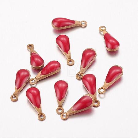 Antique Golden Plated Brass Enamel Teardrop Charms KK-Q571-01G-1