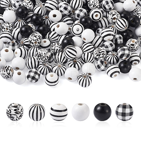 180Pcs 6 Style Natural Wood Beads WOOD-BT0001-09-1