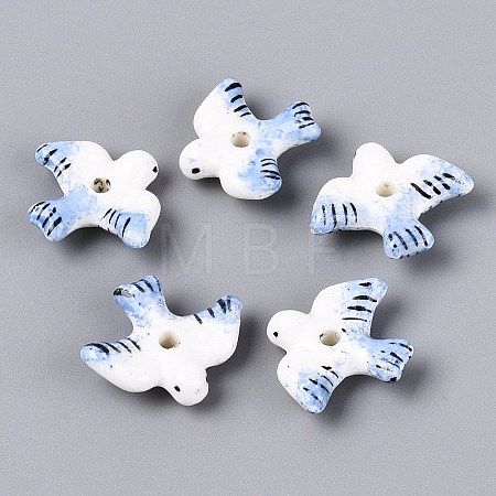 Hand Painted Peace Dove Porcelain Beads PORC-N013-05-1