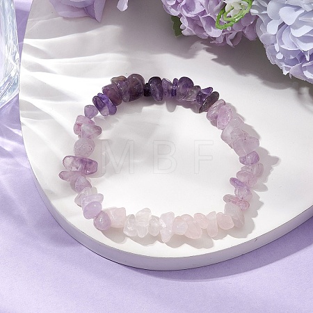 Natural AmethystChips Beaded Stretch Bracelets for Women BJEW-TA00557-01-1