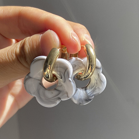 Flower Stainless Steel Acrylic Hoop Earrings FS-WGEB331-04-1