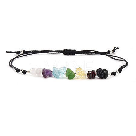 Natural Mixed Gemstone Chips & Brass Beads Link Bracelets CL3934-5-1