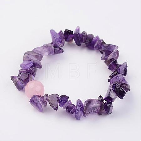 Natural Amethyst Stretch Bracelets BJEW-JB02523-02-1