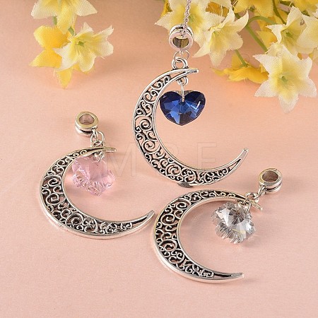 Tibetan Style Moon Large Hole European Big Dangle Charms PALLOY-JF00094-1