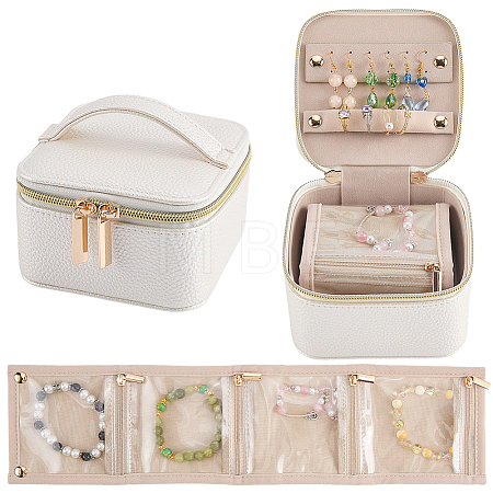 Portable Travel PU Leather Jewelry Storage Zipper Boxes with Handle CON-WH20005-28A-1