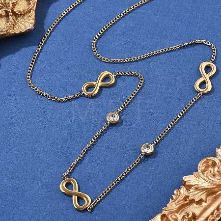 304 Stainless Steel Clear Cubic Zirconia Infinity Link Chain Necklaces for Women NJEW-C069-01G-1