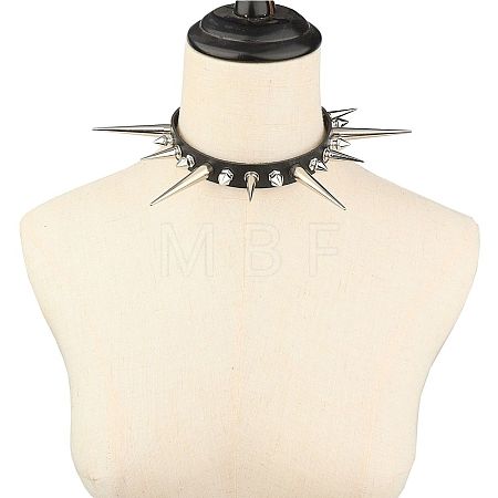 Gothic Style Alloy Spiked Rivet Imitation Leather Choker Necklaces FS-WGF47C0-01-1