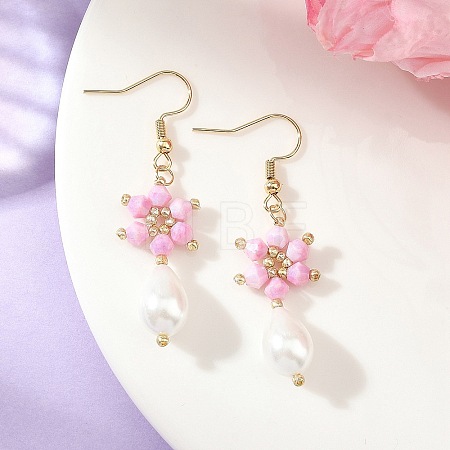 Anti-Tarnish Electroplate Bicone Glass Pearl Teardrop Beads Dangle Earrings EJEW-MZ00765-03-1
