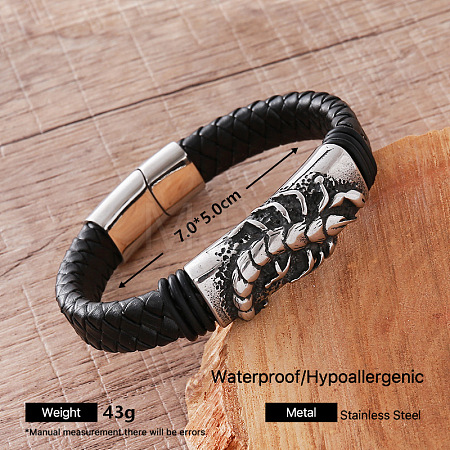 Vintage Braided PU Leather 304 Stainless Steel Bracelets with Magnetic Clasps for Men MV3469-2-1