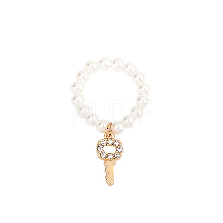 Plastic Imitation Pearl & Alloy & Crystal Rhinestone Finger Rings FS-WG241E1-14-1